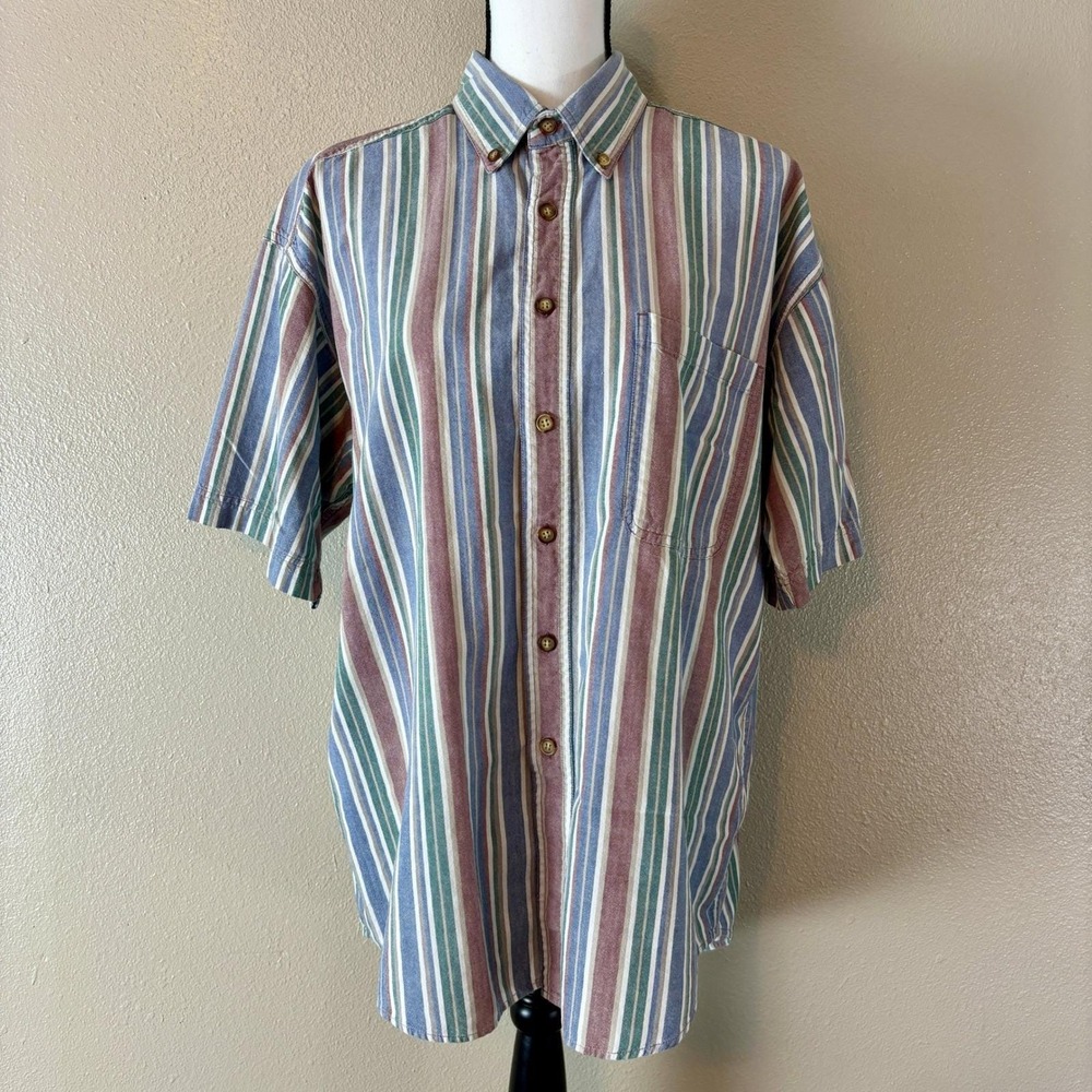 Basic Equipment Striped Button Up Short Sleeve Ca… - image 3